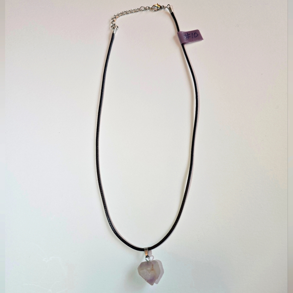 Natural Raw Amethyst Crystal Necklace with Black Faux Leather Cord